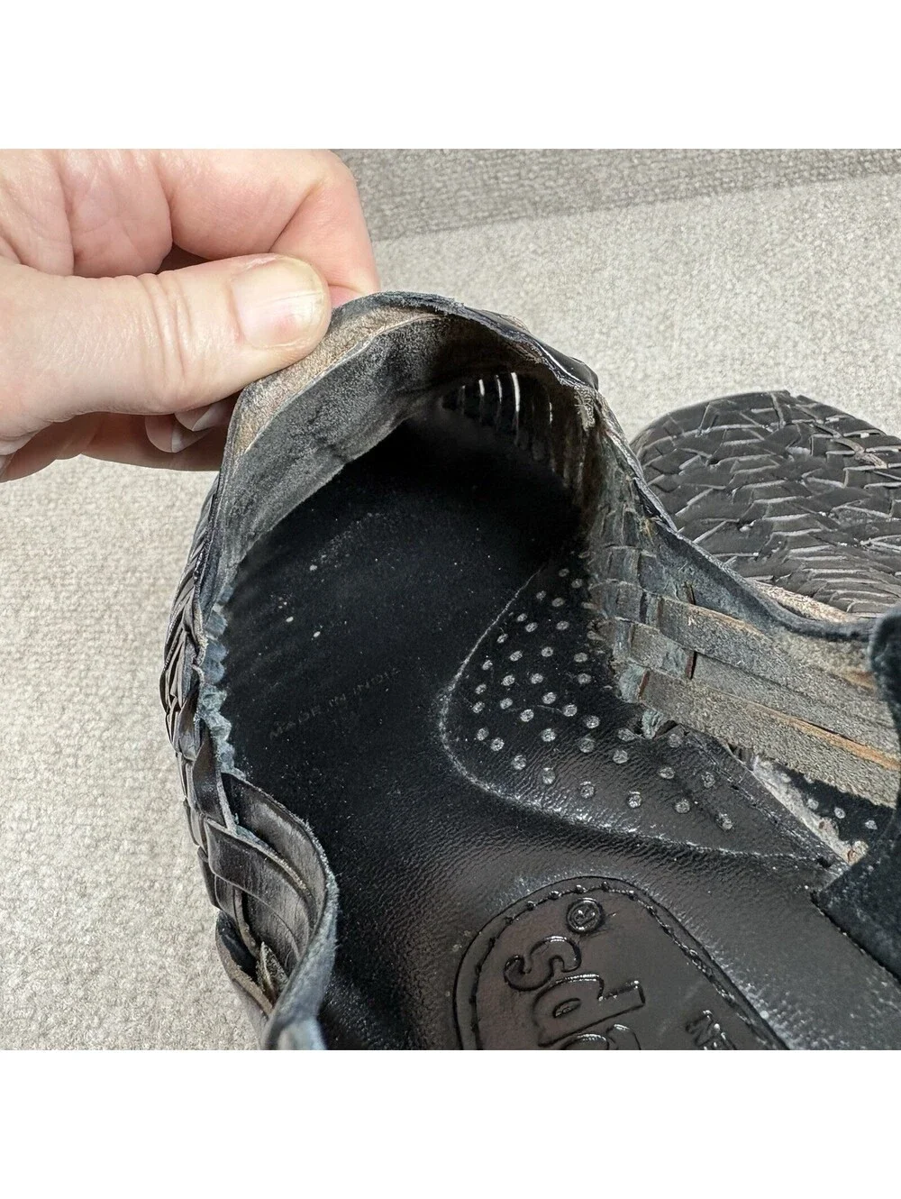 Sunsteps Shoes Black Leather Hand Woven Sandals Slip On Mens Size 10.5